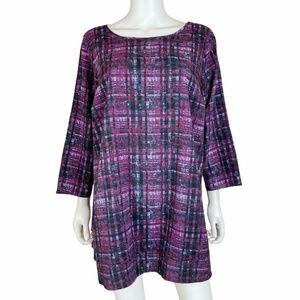 Lane Bryant 3/4 Sleeve Purple Gray Check Layered Blouse Top